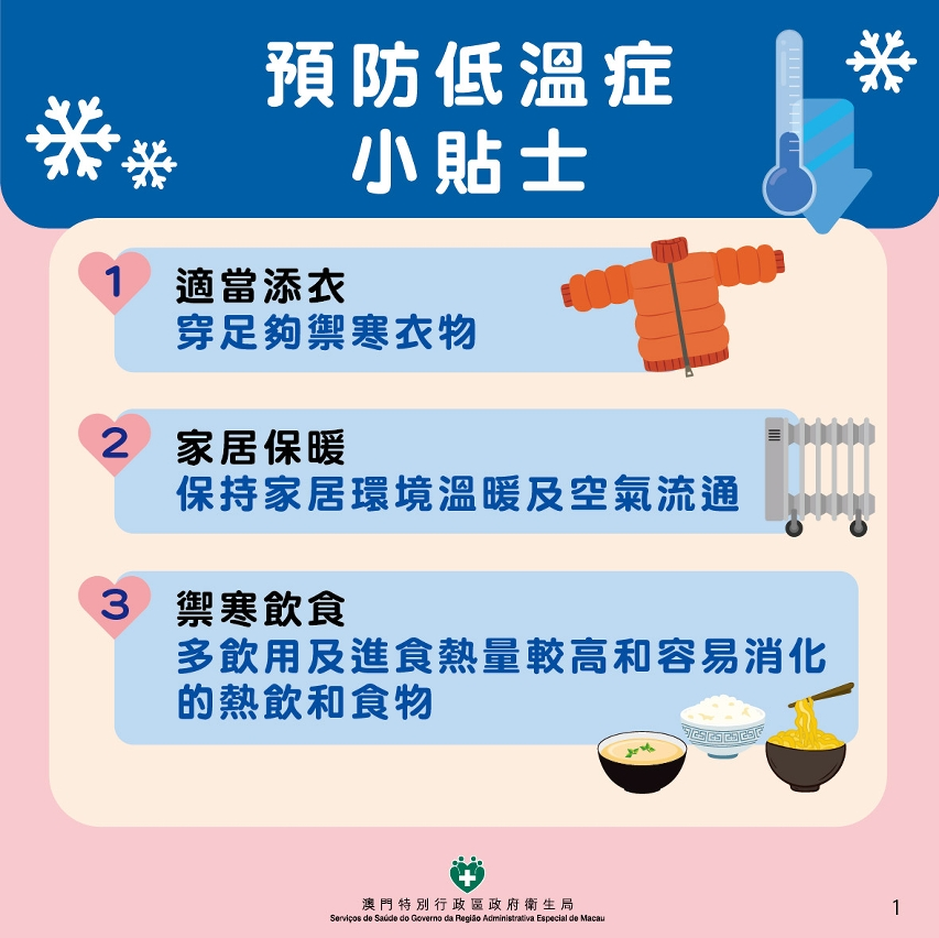 近日天氣寒冷　     衛生局呼籲關懷長者和病患預防低溫症
